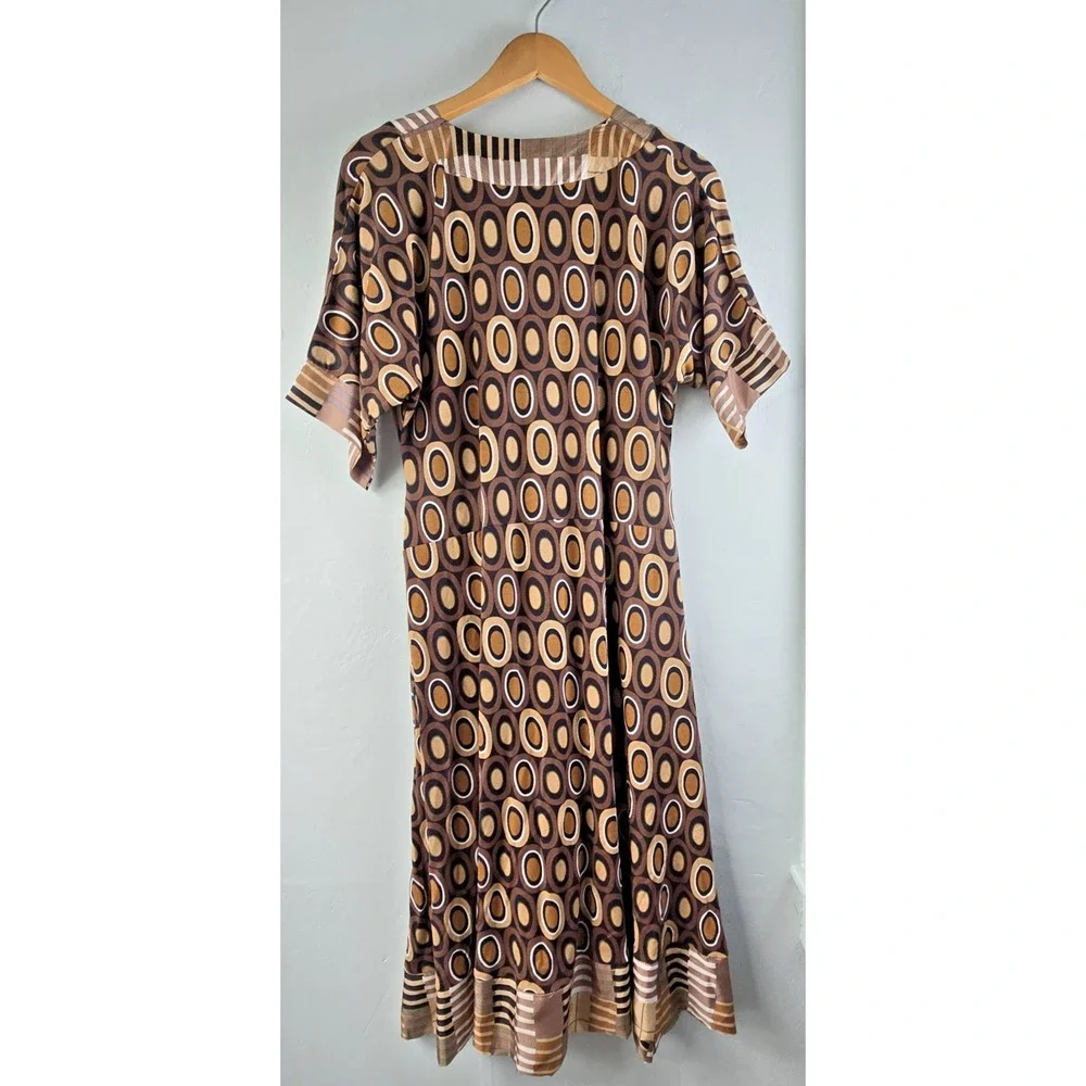 Lynn Ritchie Brown Tribal Geometric Maxi‎ Women's Large Summer Swimsuit Cover